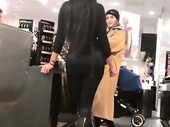 Busty employee with ass in spandex