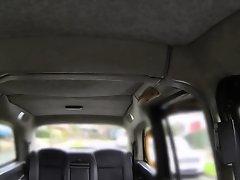 Babe balls deep throat and cunt banged in fake taxi