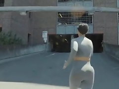 Frankie Bridge running outddors in tight spandex, very sexy