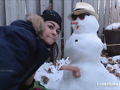 Teen gets fucked by snowman