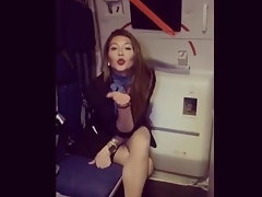 Sexy flight attendant blow kiss