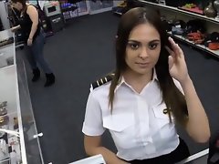 Pretty amateur Latina stewardess pawns her pussy and banged