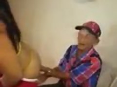 Old man gets lap dance from big booty stripper
