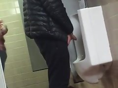 Caught - Bearded man pissing (big cock foreskin)