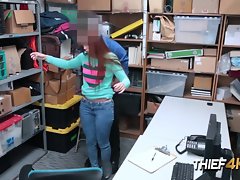 Ornella gets down on her knees to suck officers cock when caught stealing