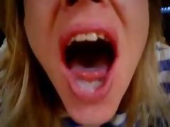 Wife sucking deep and swallow.